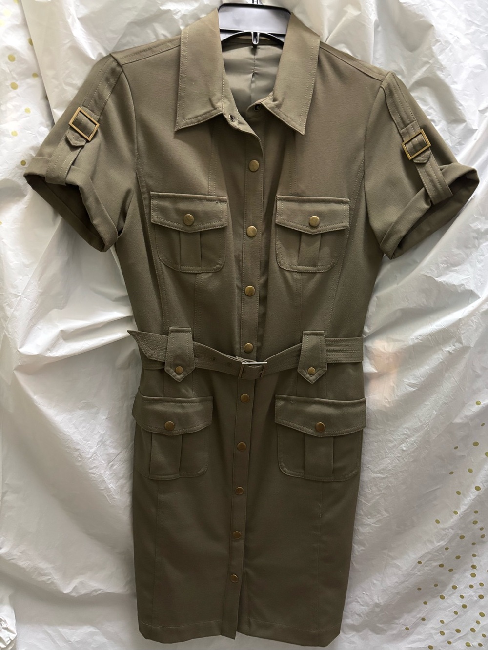 Calvin Klein Olive Green Utility Shirt Dress with Belt - Picture 3 of 4